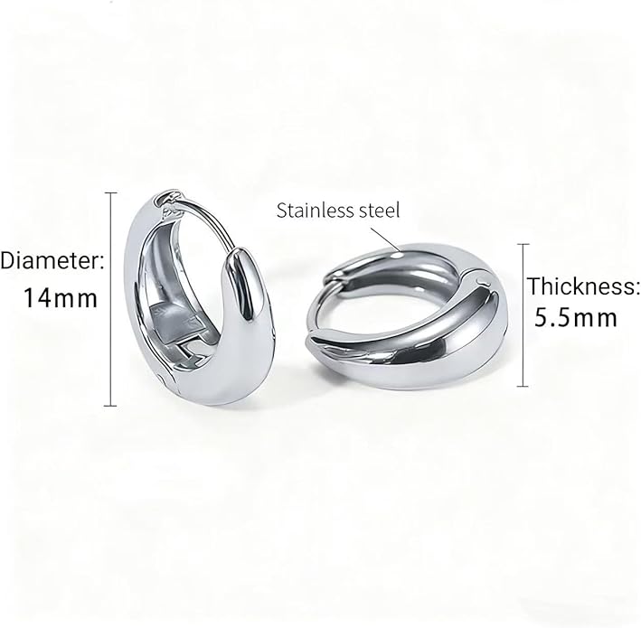 Chunky Small Hoop Earrings for Women 14mm/16mm/19mm Stainless Steel Huggie Earrings Everyday Jewelry Gift for Wife Mom, with Gift Box