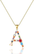 Eben-Ezer 18K Gold Box Chain Choker Initial Necklace Multi-Color Zircon Letter Pendant Script Name Custom Necklace for Women Gift Alphabet 26 A-Z