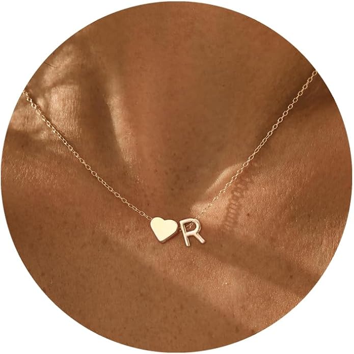 Initial Necklace for Women 18K Gold Plated Stainless Steel Tiny Heart Letter Necklace Personalized Name Necklace