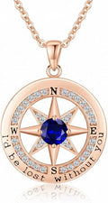 Compass Necklace for Women Wife Girlfriend Mom Daughter Gifts S925 Sterling Silver Jewelry For Anniversary Rose Gold Gifts For Birthday Christmas Mothers Valentines Day 12 Birthstones