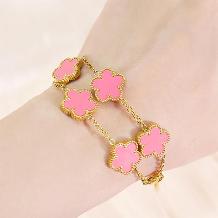 18K Gold-Plated Four Leaf Clover Bracelet for Women,Adjustable lucky Bracelet Set Jewelry Gift-Hypoallergenic Charm for Birthdays, Wellness & Daily Wear