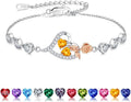 Iefil Valentines Day Gifts for Her - 925 Sterling Silver Rose Heart Birthstone Bracelets, Anniversary Birthday Gifts for Women Wife Mom Daughter, 6"+2"