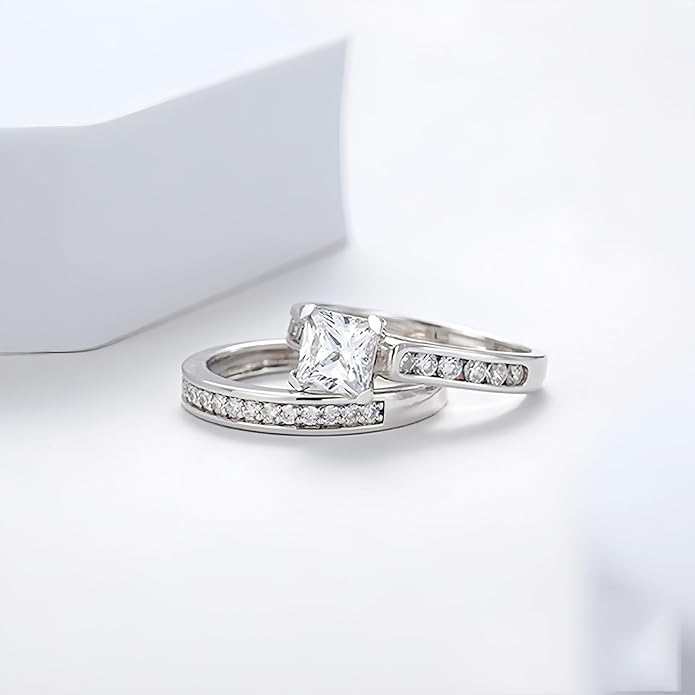 1 to 5 Carat Moissanite Ring Set S925/10K/14K/18K Gold, Princess Cut VVS1 Clarity D Color Moissanite Engagement Rings Set Luxury Bridal Jewelry Wedding Gifts for Women