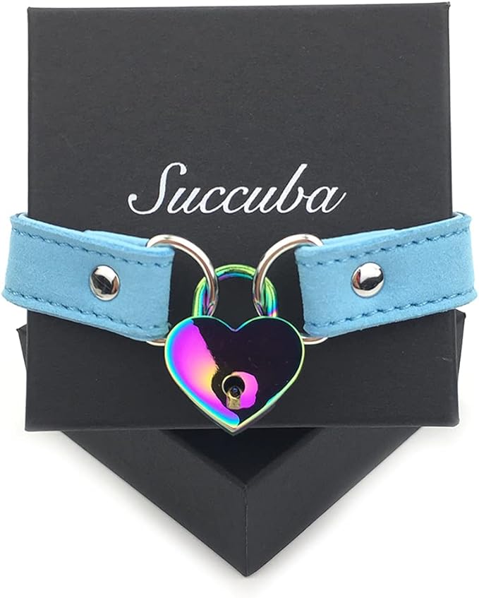 Succuba Padlock Choker Collar Necklace with Lock and Key Heart Lock Choker for Women and Men (G, 18)