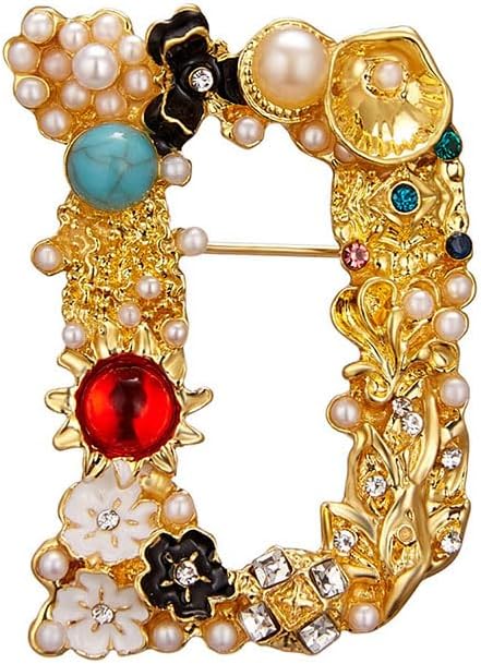 Crystal Pearl Initial Brooches Pins Gold Letter A-Z Lapel Pin Enamel Colorful Alphabet Letter Breastpin Pin Jewelry for Women Girls