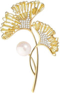 Leaf Brooches Rhinestone Freshwater Pearls Ginkgo Leaves Brooch Pin 18k Gold Plated Leaves Lapel Pins Jewelry Valentine's Day Birthday Gifts for Women Girls