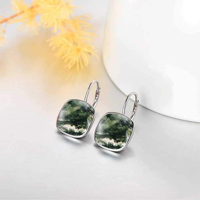 AOBOCO Sterling Silver Leverback Earrings Embellished with Crystals from Austria, Hypoallergenic Cushion Cut Square Crystal Earrings, Fine Anniversary Birthday Jewelry Gifts for Women