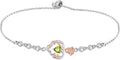 Birthstone Charm Link Bracelet 925 Sterling Silver Rose/Heart/Mom Bracelet with 12 Months Birthstone Mother's Day Gift Jewelry Gifts for Women,Chain Length 7"+2" Extend