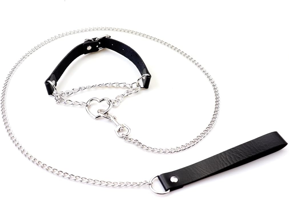 Harajuku Peach Heart Choker Punk Hauling Chain PU Leather Collar Gothic Necklace NightClub Goth Leash Belts