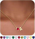 Valentines Day Gifts for Her- Heart Birthstone Initial Necklace for Women Girls,14K Gold Plated Heart Letter A-Z Necklace Birthday Trendy Jewelry Gifts for Women Girls Daughter