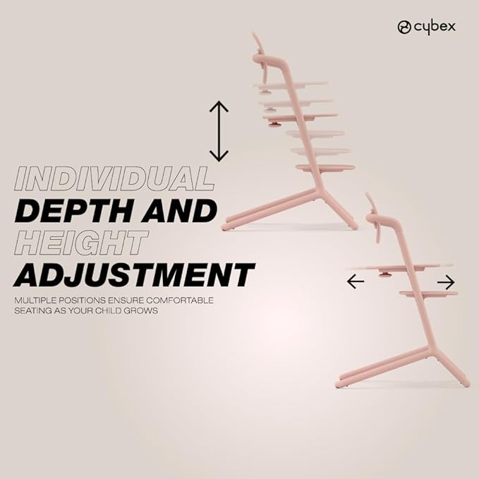 Cybex LEMO High Chair 3-in-1 Set with Baby Set + Snack Tray - Modern Design, One-Hand Depth & Height Adjustment & Anti-Tip Wheels - from 6 Months, Convertible to Adult Chair, Pearl Pink