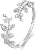 MUNDELL 925 Sterling Silver Simple Multi-layer Leaf Adjustable Ring Green Lucky Leaves Statement Ring for Women Promise Ring Fine Jewelry