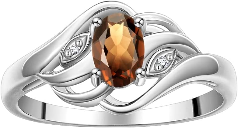 Rylos Ring featuring Classic Style, 6X4MM Birthstone Gemstone, & Diamonds - Elegant Jewelry for Women in Sterling Silver, Sizes 5-10