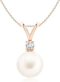 Angara Freshwater Pearl Pendant for Women | Freshwater Pearl V-Bale Pendant in 14K Solid Gold/Platinum With 18" Chain | June Birthday, Anniversary, Gemstone Jewelry Gift