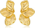 Chunky Gold Statement Earrings For Women Gold Plated Sectored Flower Leaf Shell Angel Wing Earrings Trendy Boho Jewelry For Women Large Stud Earrings Hypoallergenic Earrings