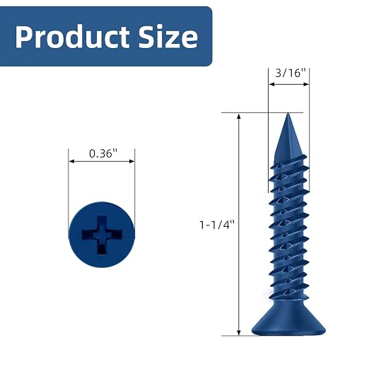 3/16" x 1-1/4" Concrete Screw Anchor Blue Flat Head Screws - Image 2