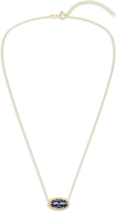 Belacqua Gemstone Necklace in 14K Gold Plated Sterling Silver, Oval Pendant Size 6 * 12mm, 15" Cable Chain with 2" Extender, Spring Ring Clasp, Dainty Birthstone Necklace for Women, Gift Box Included