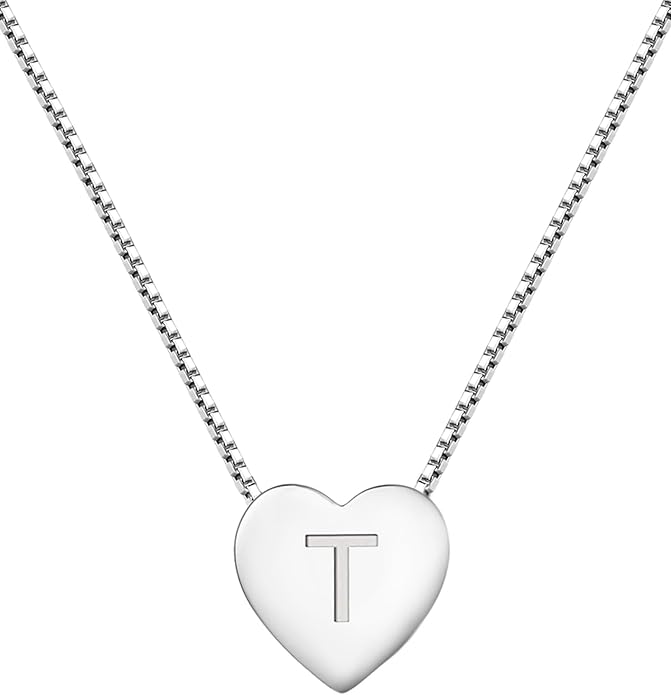 YL Initial Necklace 925 Sterling Silver Heart Letter Pendant A-Z Alphabet Cubic Zirconia Jewelry for Women
