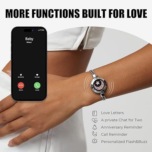 TOTWOO Long Distance Touch Bracelets for Couples, Smart Light & Vibration Love Jewelry, Long Distance Valentines Day Gifts for Him Her Women Men, One-to-One Bluetooth Pairing via App
