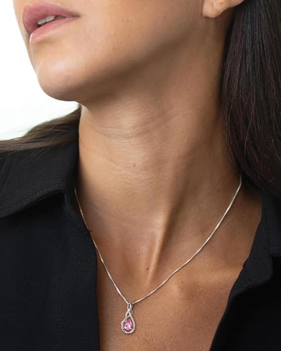 STARCHENIE 925 Sterling Silver Necklace Dangle Earrings for Women Infinity Twisted Teardrop Pendant October Birthstone Created Pink Tourmaline Jewelry Set