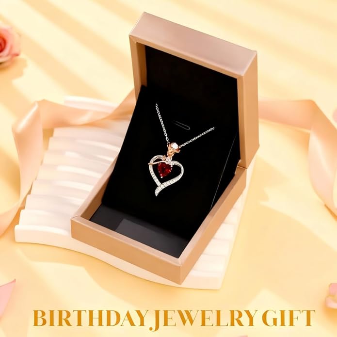 immobird Rose Gold Heart Necklace Birthstone Jewelry Sterling Silver Jewelry Plated White Gold Valentine's Day Gift Women for Wife Mom Necklace for Women