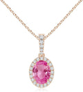 Angara Natural Pink Sapphire Pendant for Women | Vintage Style Oval Pink Sapphire Halo Pendant in 14K Solid Gold/Platinum With 18" Chain | Birthday, Anniversary, Gemstone Jewelry Gift