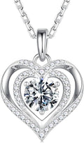 MOOSEA Valentines Day Gifts for Her - 925 Sterling Silver Double Heart Moissanite Necklace, 1-3 Carat VVS1 Clarity Lab Created Moissanite Anniversary Birthday Gift for Women Wife Girlfriend Mom