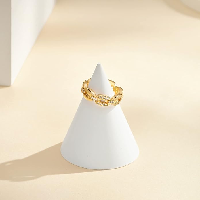 KissYan Gold Rings for Women, 14K Gold Plated Adjustable Statement Irregular Geometric Diamond Twisted Open Stackable Band Chunky Finger Rings Dainty Cubic Zirconia Jewelry Gifts