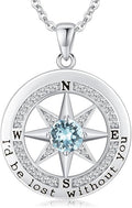Compass Necklace for Women Wife Girlfriend Mom Daughter Gifts S925 Sterling Silver Jewelry For Anniversary Rose Gold Gifts For Birthday Christmas Mothers Valentines Day 12 Birthstones