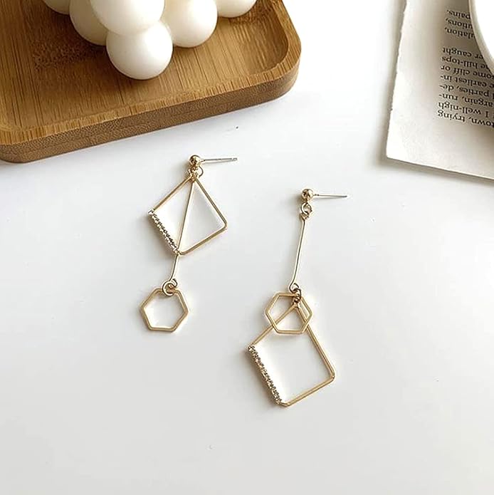 Mismatch Asymmetry Abstract Irregular Geometry Drop Dangle Earrings Sparkling Rhinestone Long Chain Pendant Earrings for Woman