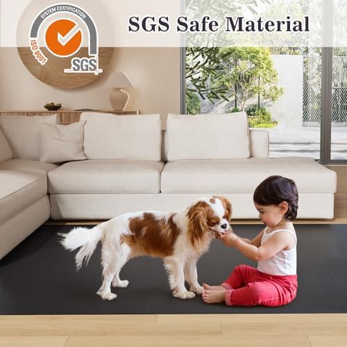 8'×12' Black Floor Mat for Under Kitchen Table, Easy Flat Floor Protector - Image 3