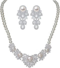 Women's Bridal Jewelry Set, 14K Gold Freshwater Pearl & Crystal, Choker Necklace & Drop Earrings, Elegant Wedding Fashion Ensemble