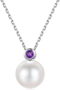 Iefil Valentines Day Gifts for Her - 9-10mm Freshwater Pearl Necklace for Women, Anniversary Birthday Gifts for Wife Mom Girlfriend, S925 Sterling Silver Pearl & Birthstone Necklace, Jewelry for Women