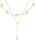 OGD Gold Pearl Necklaces Set for Women 14K Gold Plated Dainty Layered Pearl Cute Daisy Pearl Choker Gold Necklace Gifts for Women Gold Trendy Jewelry Gifts