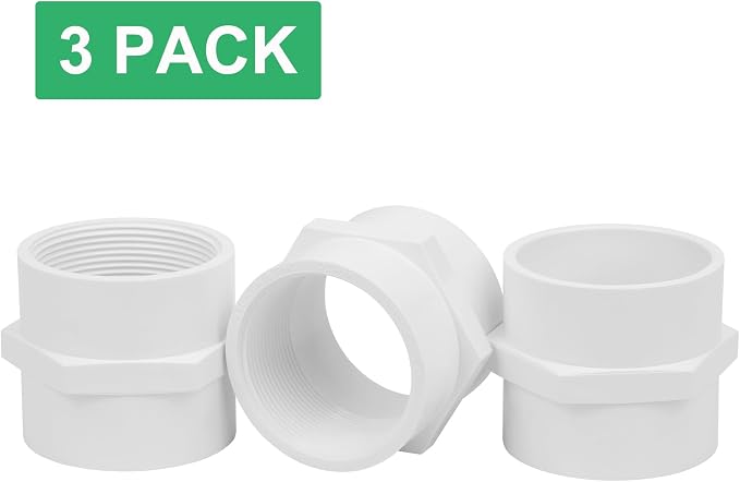 3Pack 2 Inch PVC Female Thread Adapter Pipe Fittings Furniture Grade SCH40 PVC - Image 6