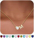 Valentines Day Gifts for Her- Heart Birthstone Initial Necklace for Women Girls,14K Gold Plated Heart Letter A-Z Necklace Birthday Trendy Jewelry Gifts for Women Girls Daughter
