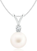 Angara Freshwater Pearl Pendant for Women | Freshwater Pearl V-Bale Pendant in 14K Solid Gold/Platinum With 18" Chain | June Birthday, Anniversary, Gemstone Jewelry Gift