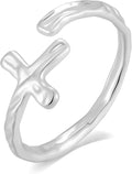 Cross Ring for Women 14 Gold Plated Hammered Texture Open Ring Size Adjustable Dainty Faith Christian Jewelry Gifts