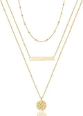 Turandoss Dainty Layered Choker Necklace, Handmade Y Pendant Necklace Multilayer Bar Disc Necklace Adjustable Layering Choker Necklaces for Women