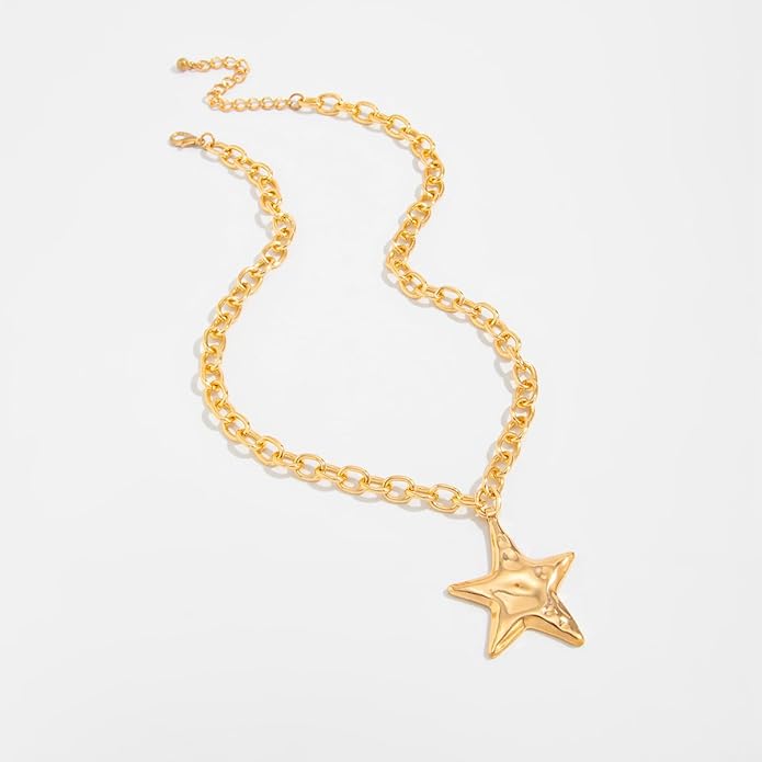 Large Star Necklace Chunky Gold Necklace for Women Trendy Silver Big Statement Necklaces Bold Thick Paperclip Necklaces OT Toggle Chunky Jewelry Holiday Christmas Jewelry Gifts Stocking Stuffers