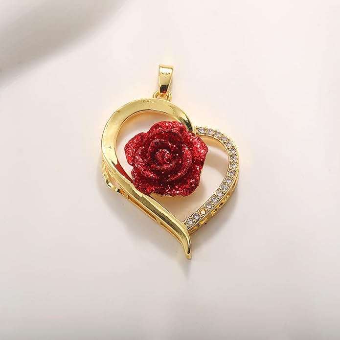 ONLYJUMP Rose Alloy Necklace for Women Heart Pendant Copper Zircon Light Luxury Fashion Jewelry Dainty Romantic Statement Necklace for Daily Wear Ideal Valentine's Day Anniversary Birthday Gift