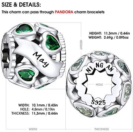NINGAN Birthstone Charms 925 Sterling Silver Love Heart Openwork Bead for Charm Bracelets and Necklaces with 5A Cubic Zirconia, Birthday Mothers Day Jewelry Gifts Women