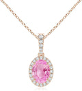 Angara Natural Pink Sapphire Pendant for Women | Vintage Style Oval Pink Sapphire Halo Pendant in 14K Solid Gold/Platinum With 18" Chain | Birthday, Anniversary, Gemstone Jewelry Gift