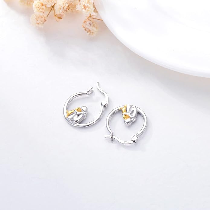 JUSTKIDSTOY Hypoallergenic Panda/Unicorn/Hummingbird/Dolphin Hoop Earrings for Women 925 Sterling Silver Animal Huggie Hoop Earrings Jewelry Gifts for Sensitive Ears