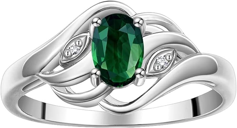 Rylos Ring featuring Classic Style, 6X4MM Birthstone Gemstone, & Diamonds - Elegant Jewelry for Women in Sterling Silver, Sizes 5-10