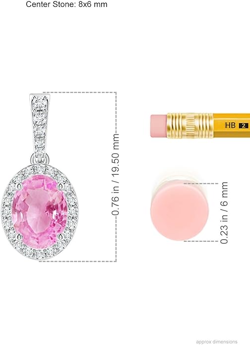 Angara Natural Pink Sapphire Pendant for Women | Vintage Style Oval Pink Sapphire Halo Pendant in 14K Solid Gold/Platinum With 18" Chain | Birthday, Anniversary, Gemstone Jewelry Gift