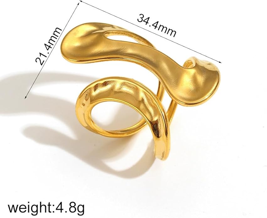 Chunky Rings For Women, Gold Silver Thumb Ring Asymmetrical Wavy Curve Ring Adjustable Non Tarnish Dainty Stainless Steel New Year Anniversary Birthday Jewelry Gift