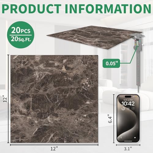 20 Pack Cover 20 Sq.Ft Peel and Stick Floor Tiles, 12” x 12” Self Adhesive - Image 3