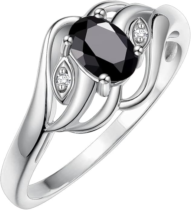 Rylos Ring featuring Classic Style, 6X4MM Birthstone Gemstone, & Diamonds - Elegant Jewelry for Women in Sterling Silver, Sizes 5-10
