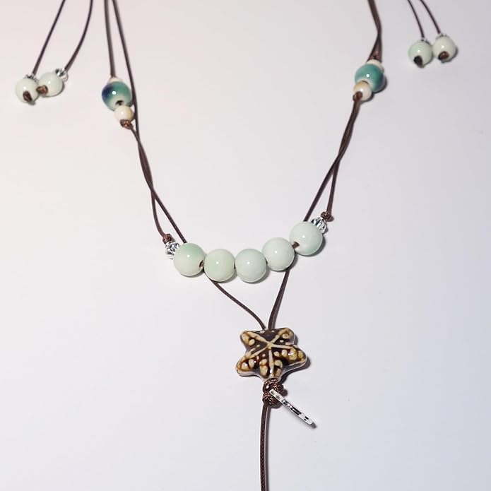 Boho Style Colorful Ceramic Bead Strand Necklace Adjustable Bohemian Jewelry Gift for Women, Fashion Clothing Matching Necklace